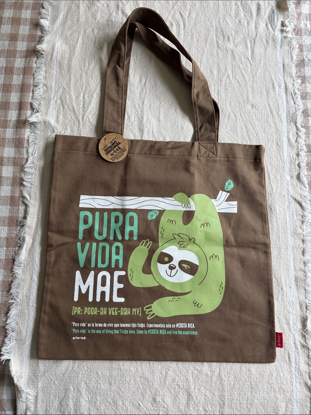 Pura Vida Brown Tote with Mint Green Sloth Print
